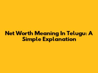 Net Worth Meaning In Telugu: A Simple Explanation