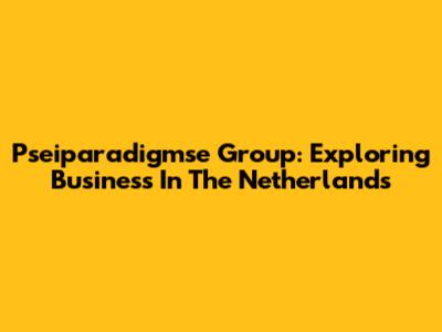 Pseiparadigmse Group: Exploring Business In The Netherlands